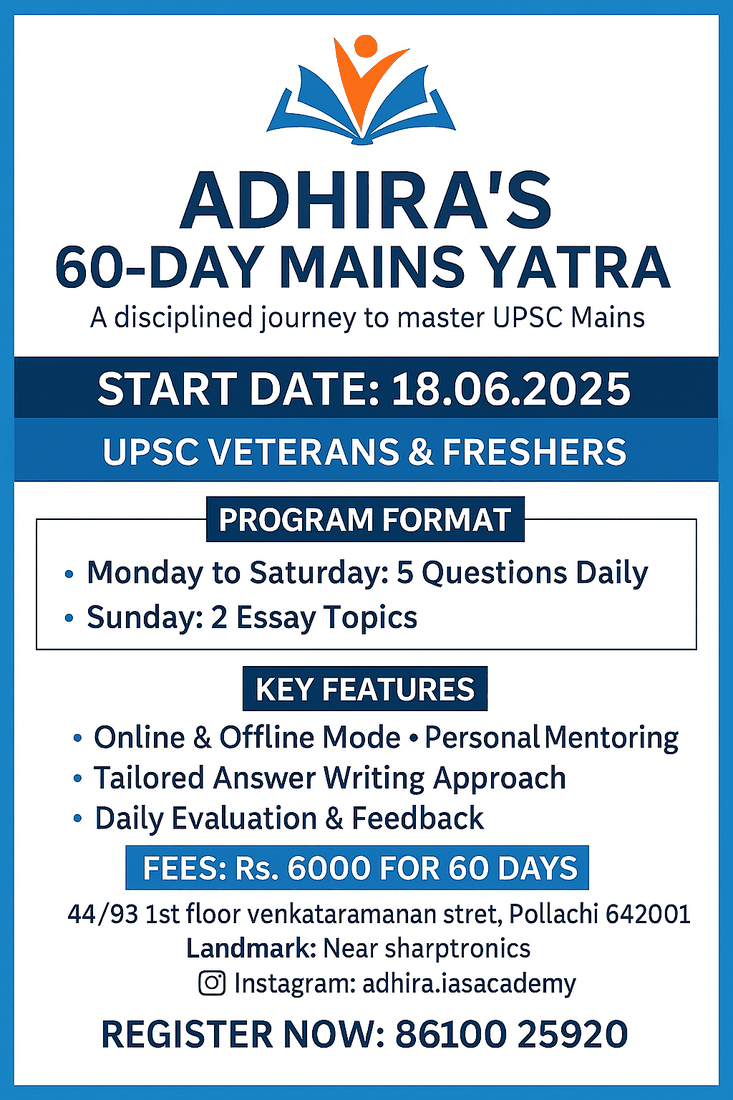 Adhira 60 Day Mains Yatra programme poster for UPSC Mains answer writing